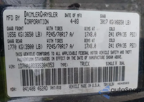 2003 Dodge Ram 1500 Slt/Laramie/St z USA, uszkodzony, nr VIN 1D7HA18D33S304953